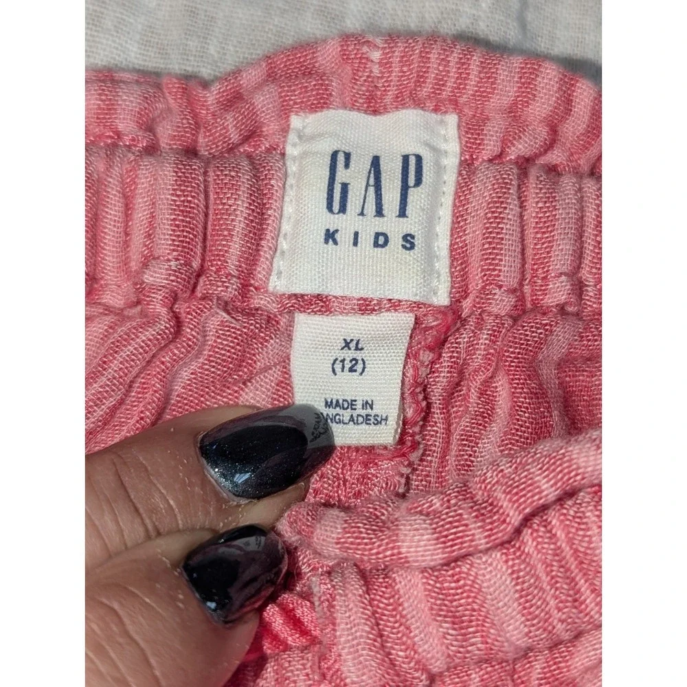 Y2K Coastal Cottagecore Pink Gauze Stripe Shorts Tassel Boho GAP Kids‎ XL 12